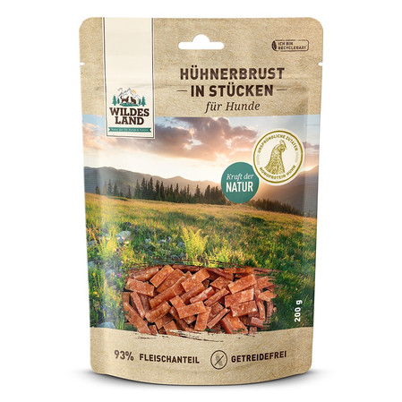 WILDES LAND Hühnerbrust in Stücken - filet z piersi kurczaka w kawałkach - przysmaki mięsne dla psa i kota (200g)
