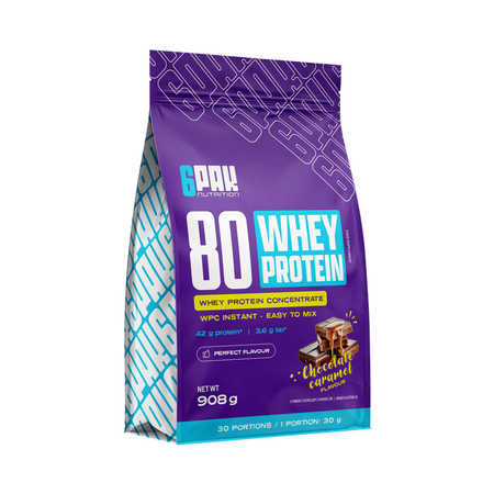 6PAK 80 WHEY PROTEIN odżywka białkowa WPC 908 g smak czekolada - karmel