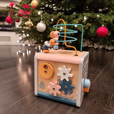 Viga Toys − PolarB Activity Box, drewniane edukacyjne centrum gier 5w1 kostka