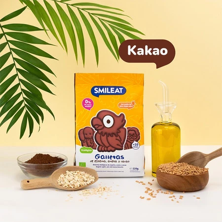 Smileat, BIO Herbatniki z orkiszu, kakaowo-jabłkowe 10m+, 220 g