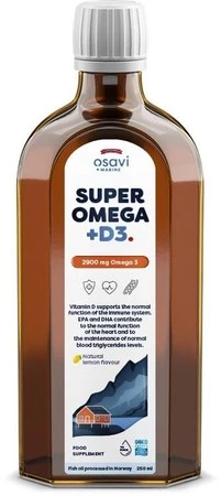 OSAVI Super Omega +D3, 2900 mg - smak cytrynowy 250 ml