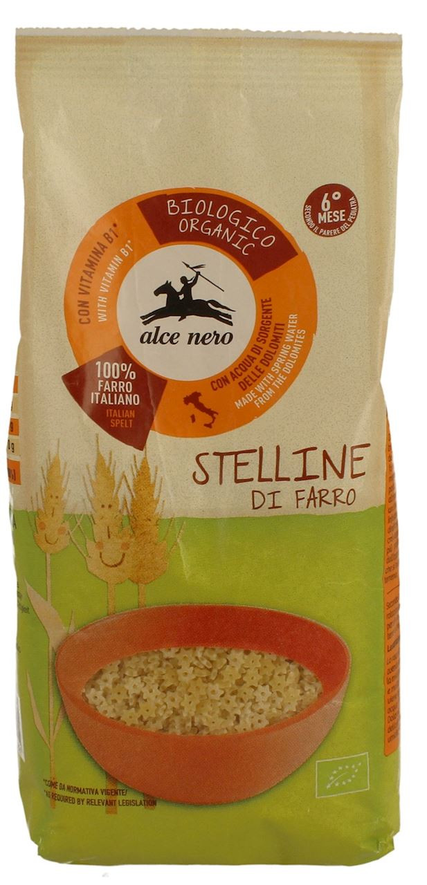 6 mc MAKARON Z PŁASKURKI GWIAZDKI Z WITAMINĄ B1 BIO 500 g - ALCE NERO - Nabea.pl