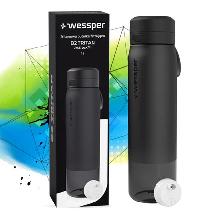 Wessper  Butelka filtrująca na wodę  Tritanowa TRITAN Actitex czarna 1000 ml