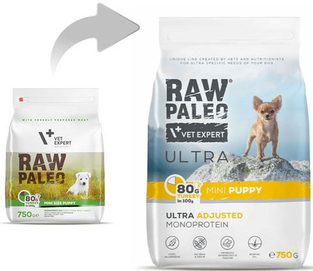 Vet Expert RAW PALEO Mini Puppy Ultra Turkey 750g