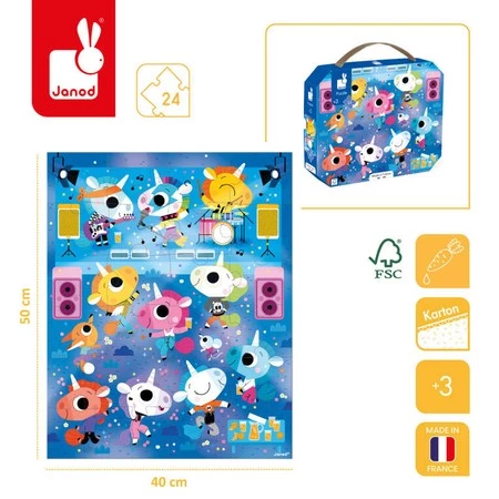 Janod Puzzle w walizce Jednorożce na koncercie rockowym 24 elementy 3+, Made in France