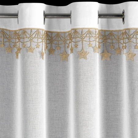 Firana rozm.: 140 x 250 cm, biała ze złotymi gwiazdkami kółka