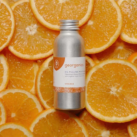 Georganics, Olej do płukania jamy ustnej, z naturalnym składem, do codziennej pielęgnacji, smak pomarańczowy, 100 ml