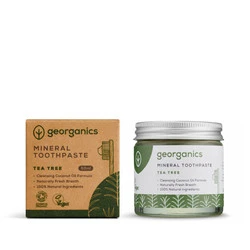 Georganics, Mineralna pasta do zębów w słoiku, bez fluoru, do codziennej pielęgnacji, smak drzewa herbacianego, 60 ml