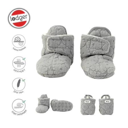 Lodger Polarowe buciki kapcie z antypoślizgową podeszwą szare Fleece Drizzle 12-18 m