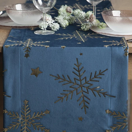 Bieżnik świąteczny rozm.: 40 x 140 cm, kolor granatowy z welwetu z nadrukiem