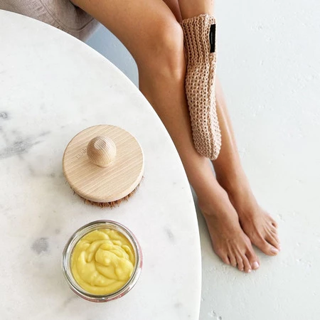 Lullalove, Rękawica do peelingu i masażu - len, różowe złoto