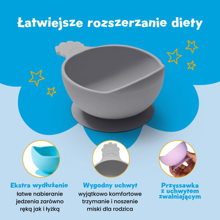 Nana's Manners, ETAP 1, Miska silikonowa z przyssawką i uchwytem, szara