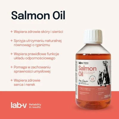 LAB-V Olej z łososia PET z pompką - suplement dla psa i kota na skórę i sierść - 250ml