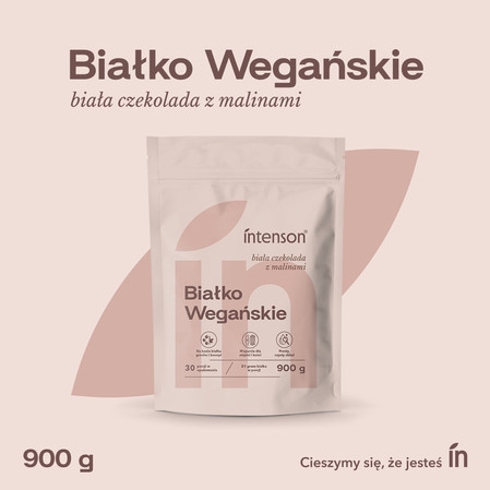 Intenson Wegańskie białko smak biała czekolada i malina 900g