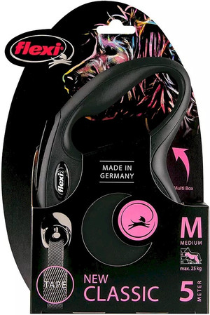 FLEXI NEW CLASSIC Smycz taśmowa M / 5m czarna