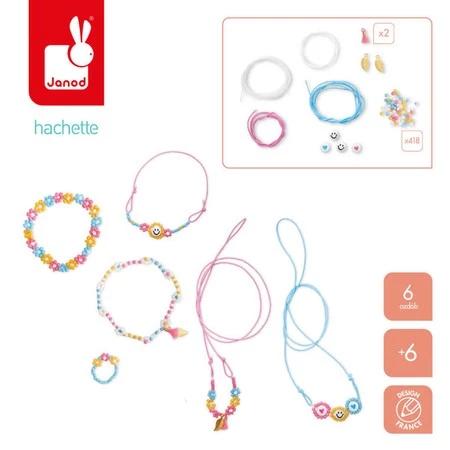 Janod Zestaw kreatywny do tworzenia biżuterii Kwiatki z koralików 6+