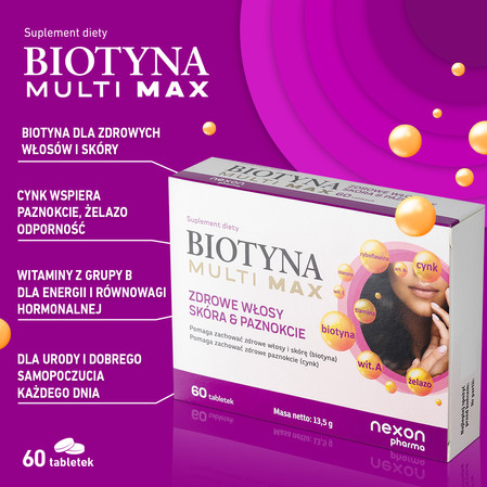Nexon Biotyna Multi Max na wsparcie włosów, skóry i paznokci 60 tabl.