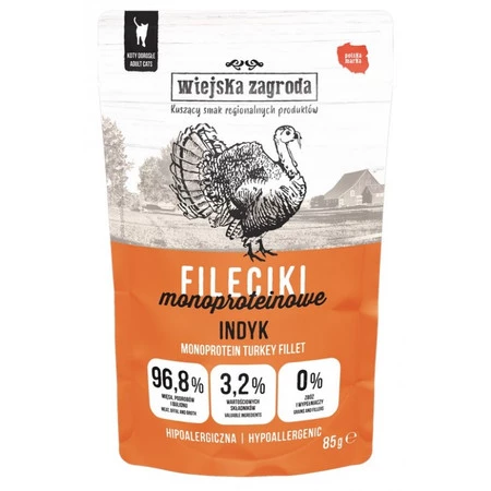 Wiejska Zagroda Monoproteinowa Fileciki Indyk - mokra karma dla kota - 85 g