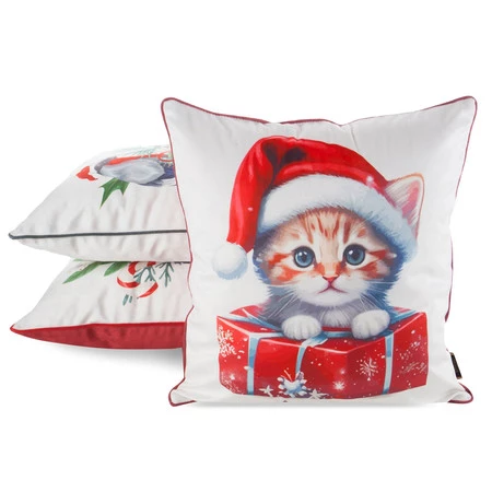 Welwetowa poszewka świąteczna z ozdobnym nadrukiem i lamówką szerokość: 45 cm, długość: 45 cm, kolor: biały