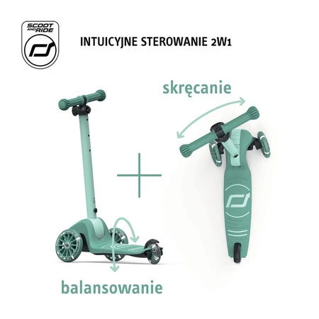 SCOOTANDRIDE Highwaykick 3S Hulajnoga z systemem sterowania 2w1 i kółkami LED składana 3+ Forest