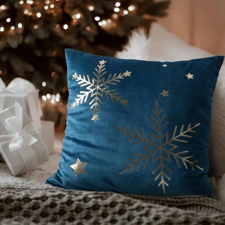 świąteczna poszewka welwetowa z ozdobnym nadrukiem foliowym szerokość: 45 cm, długość: 45 cm, kolor: granatowy