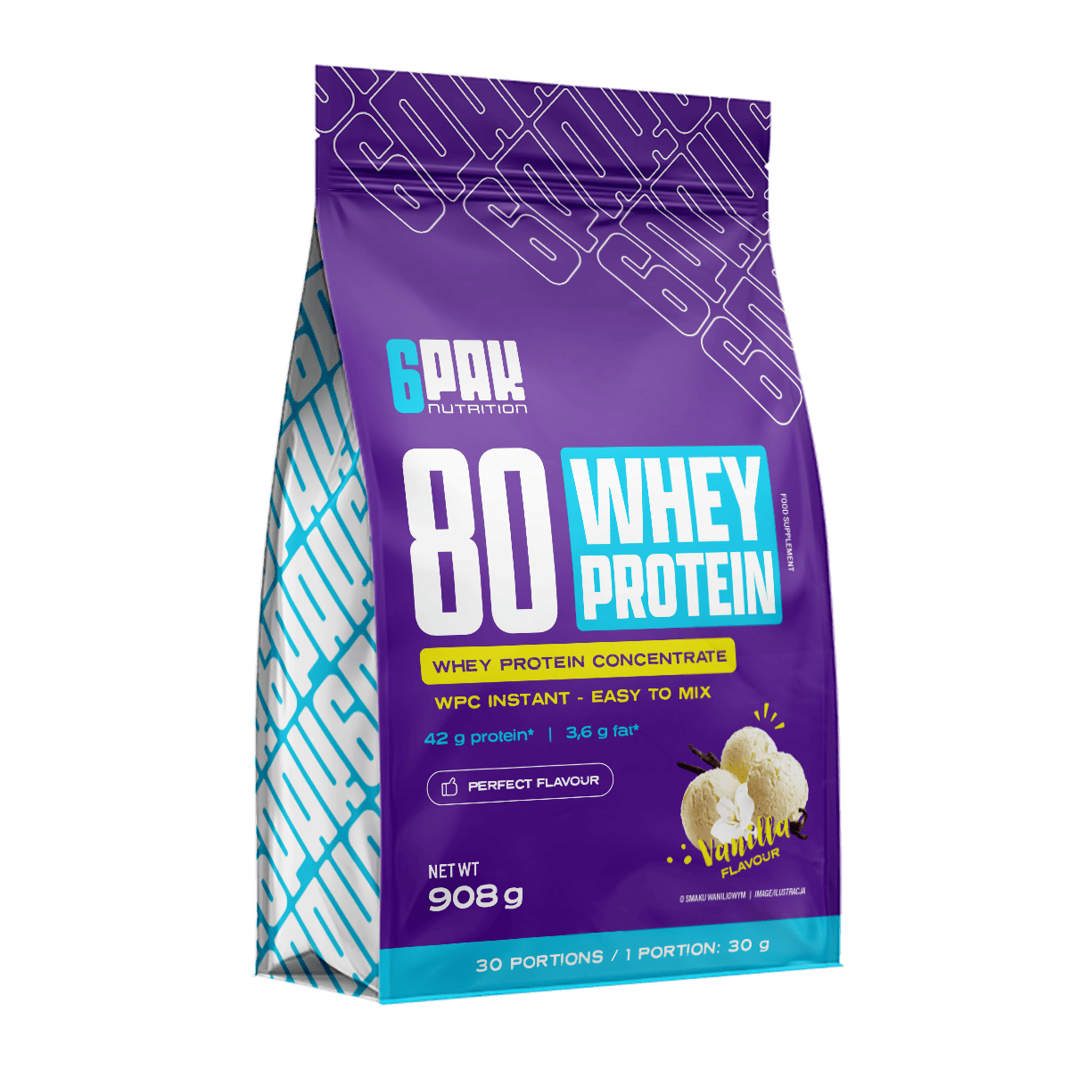 6PAK 80 WHEY PROTEIN odżywka białkowa WPC 908g smak vanilla - Nabea.pl