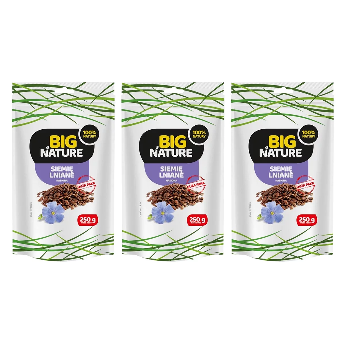 Zestaw 3x Big Nature Siemię lniane ziarno 250g - Nabea.pl