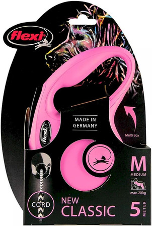 FLEXI NEW CLASSIC Smycz sznurowa M / 5m różowa