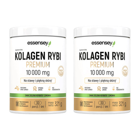 Zestaw 2x Essensey Kollagen Rybi 10000 mg na stawy, włosy z kwasem hialuronowym 321g smak zielona herbata