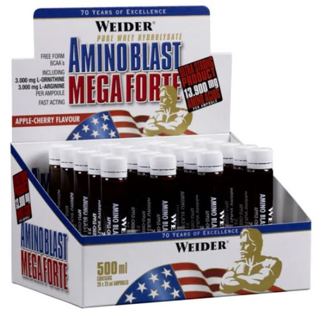 Weider Amino Blast Mega Forte Aminokwasy w shotach 25 ml x 20 shotów smak jabłko- wiśnia
