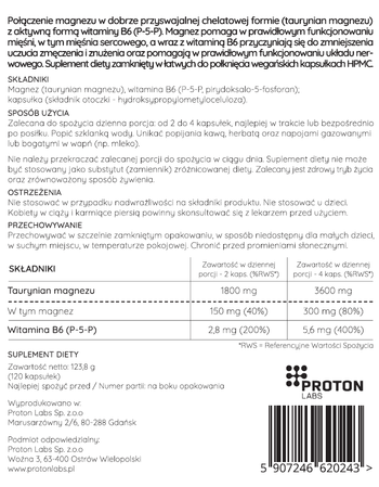 Proton Labs Taurynian magnezu + B6 120 kaps.
