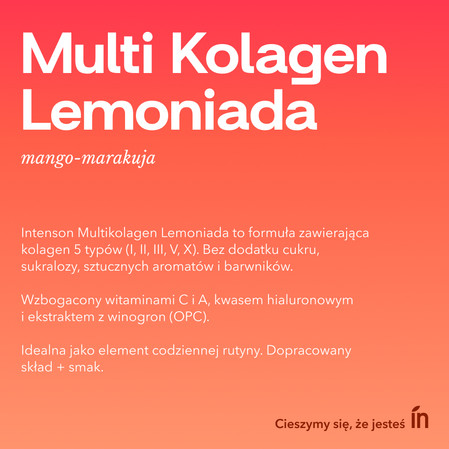 Zestaw Intenson: 1x Multi Kolagen Lemoniada Witamina C, Kwas Hialuronowy o smaku mango marakuja 220g i 1x Kreatyna Monohydrat 255g pure