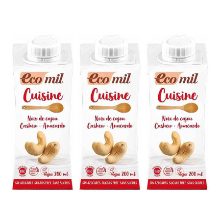 Zestaw: 3x EcoMil − Krem do gotowania bez cukru bezgl. BIO − 200 ml