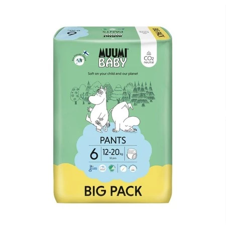 Muumi Baby, Pieluchomajtki ekologiczne 6 (12-20kg), 52 szt. BIG PACK