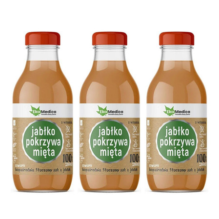 Zestaw: 3x EkaMedica Sok jabłko, pokrzywa, mięta 300ml
