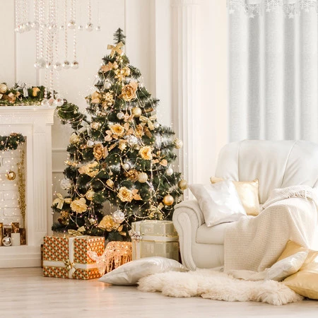 Firana gotowe rozm.: 140 x 250 cm, kolor biała z etaminy z aplikacją z gwiazdkami kółka