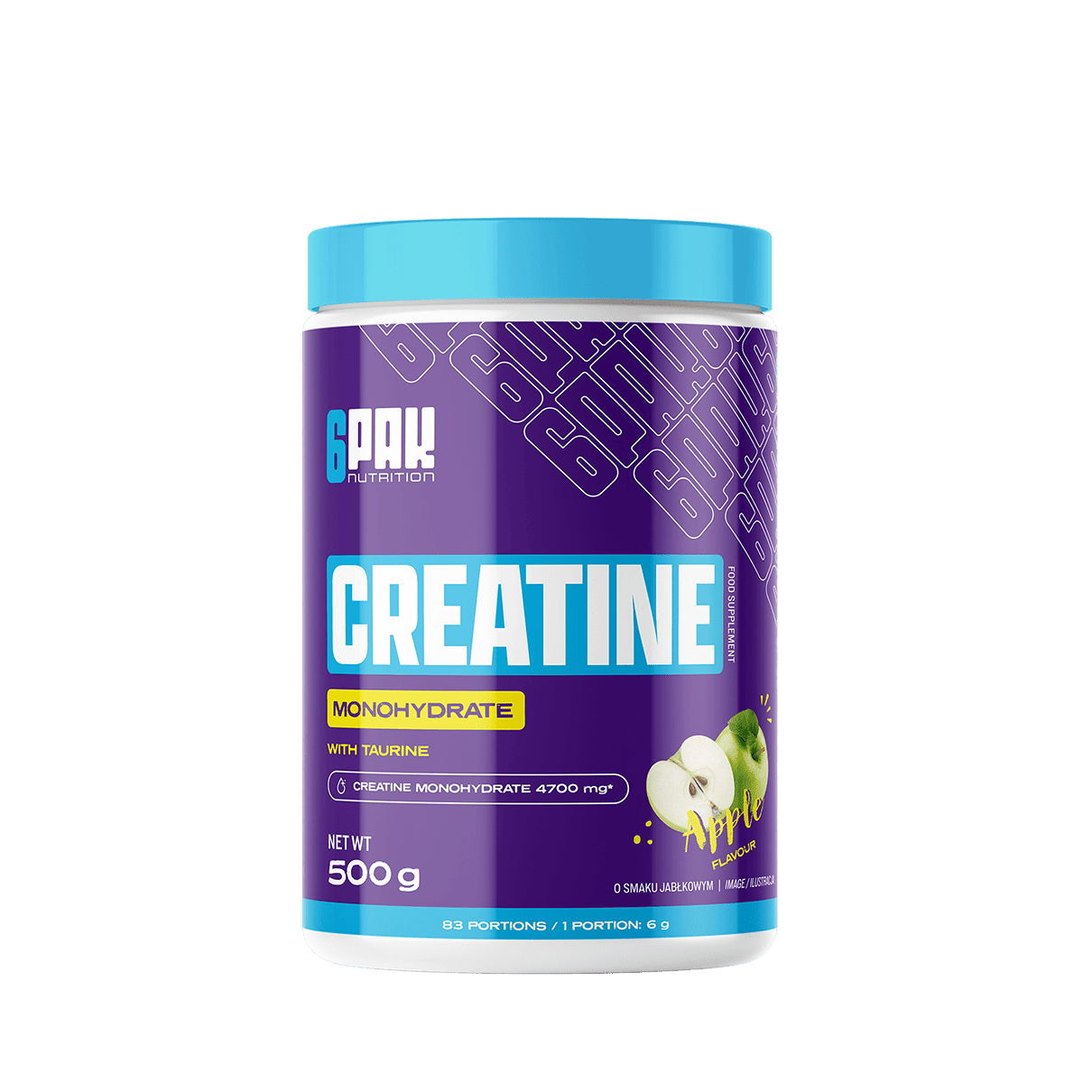 6PAK Creatine Monohydrate Kreatyna Monohydrant Czysty 500g smak jabłko - Nabea.pl