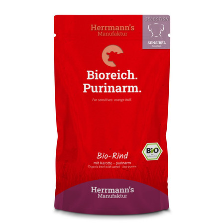 Zestaw 10x HERRMANN'S Selection Sensitive Dog Bio Rind Purinarm - bio wołowina, niski poziom puryn (150g)