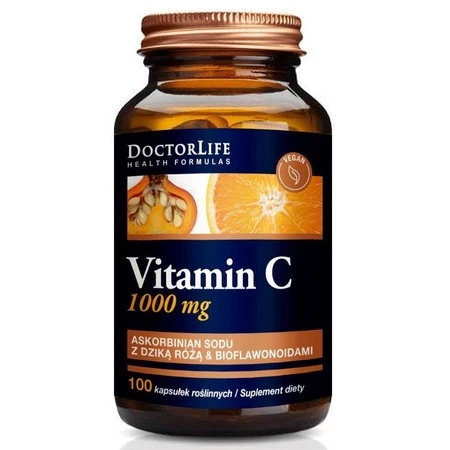 Doctor Life Vitamin C 1000 mg Buforowana Witamina C, Dzika Róża i Bioflawonoidy, 100 kaps.,