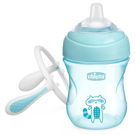 Chicco Pierwszy Kubek Treningowy z Miękkim Ustnikiem Chłopiec 4m+ Kubeczek Chicco z silikonowym ustnikiem 200 ml