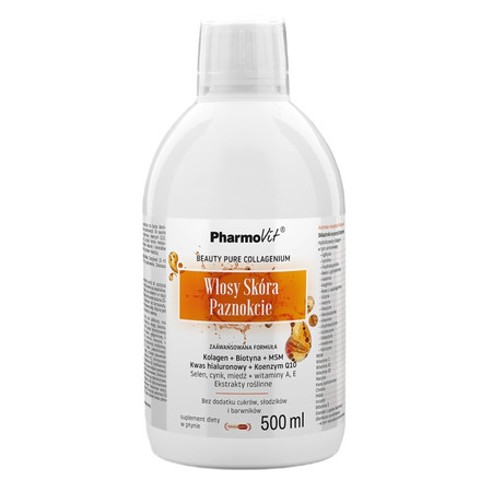 PharmoVit skóra, włosy, paznokcie kolagen biotyna MSM koenzym Q10 - 500 ml