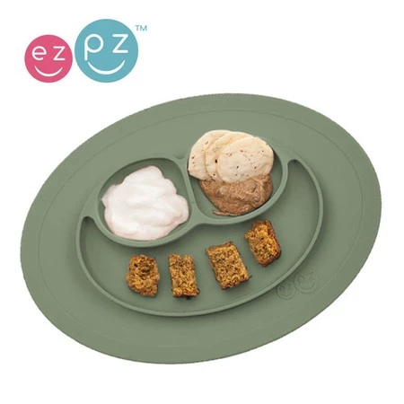 EZPZ Silikonowy talerzyk z podkładką mały 2w1 Mini Mat oliwkowy