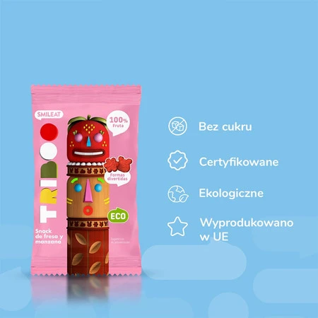 Smileat Triboo, BIO Sminolas, Żelki owocowe bez cukru Jabłko i Truskawka, 25g
