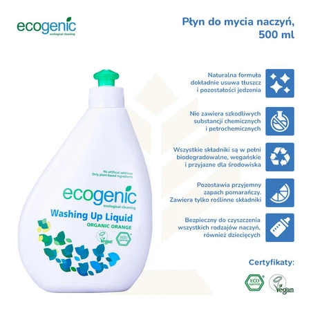Ecogenic, Płyn do mycia naczyń, Pomarańcza, 500 ml