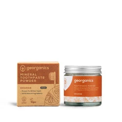 Georganics, Mineralny proszek do mycia zębów z naturalnym składem, do codziennej pielęgnacji, smak pomarańczowy, 60 ml