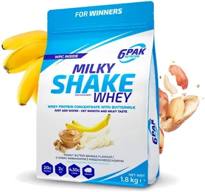 6PAK MILKY SHAKE WHEY odżywka białko WPC 700g smak banan z masłem orzechowym
