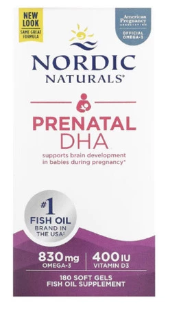 Nordic Naturals Prenatal DHA 830 mg Omega-3 + 400 IU D3 kwasy Omega3 dla kobiet w ciąży 180 kaps.