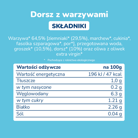 Smileat, Słoiczek z dorszem, BIO ziemniakami i BIO warzywami 6m+, 230g