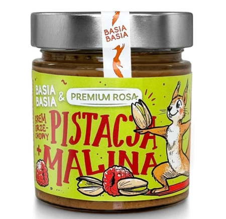 Premium Rosa Krem orzechowy na bazie nerkowców z pistacjami, liofilizowanymi malinami i daktylami w proszku 195 g