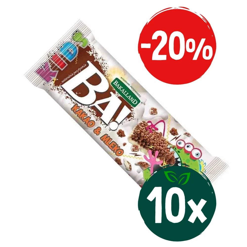 Zestaw: 10x Bakalland BA! Baton zbożowy KIDS! Kakao&mleko 25g baton dla dzieci - Nabea.pl